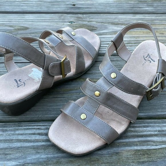 Life Stride Women Sandal Wedge Shoes Brown Leather Upper Size 7 - Picture 1 of 12